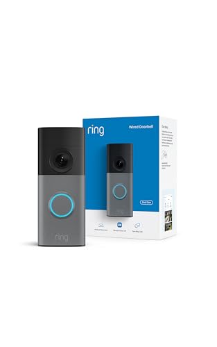 Ring Wired Doorbell (newest model), Wide-Angle Retinal 2K, up to 6x Enhanced Zoom, pair with Alexa or Ring Chime for in-home alerts, Speckled Gray