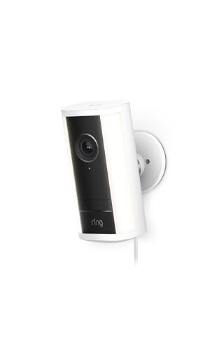 Ring Spotlight Cam Pro, Plug-in (newest model), Home or business security, Retinal 4K with wide-angle video, 10x Enhanced Zoom, and 600 Lumen Spotlights, White