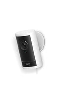 Ring Outdoor Cam Pro, Plug-In (newest model), Home or business security, Retinal 4K with wide-angle video, 10x Enhanced Zoom, and Low-Light Sight, White