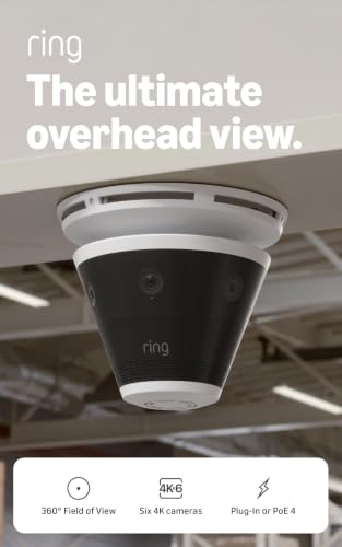 Ring Elite 360 4K, Six Retinal 4K Cameras, 360° Field of View, Built for Business, Panorama Control, Plug-In and PoE Type 4 Compatible, White