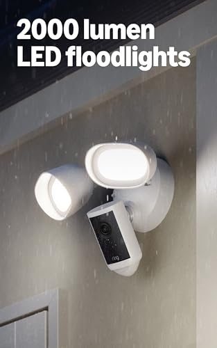 Ring Floodlight Cam Pro, Wired (newest model), Home or business security, Retinal 4K with wide-angle video, 10x Enhanced Zoom, and 2000 Lumen Floodlights, White