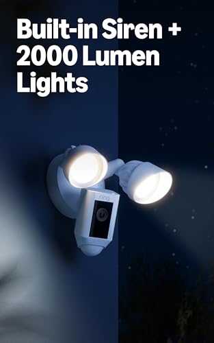 Ring Floodlight Cam Wired Plus, Outdoor home or business security with motion-activated 1080p HD video and floodlights, White