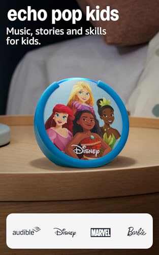 Amazon Echo Pop Kids (newest model), Enjoy age-appropriate audiobooks, interactive games and Alexa+ experiences to create and learn, Disney Princess design