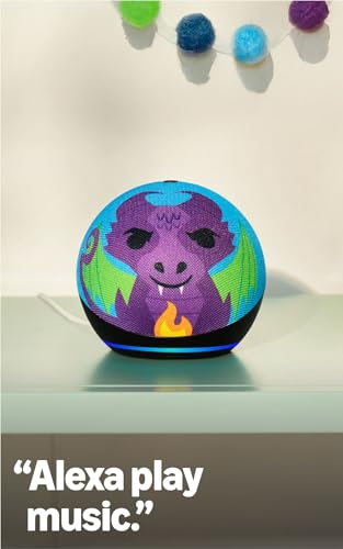 Amazon Echo Dot Kids (newest model), Smart speaker to enjoy age-appropriate audiobooks, interactive games and Alexa+ experiences to create and learn, Dragon design