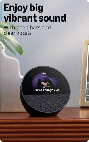 Amazon Echo Spot (newest model), Great for nightstands, offices and kitchens, Smart alarm clock, Designed for Alexa+, Black