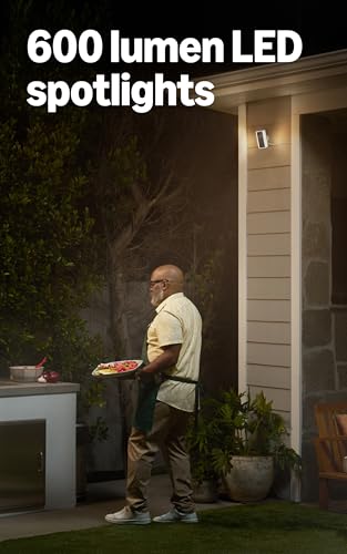 Ring Spotlight Cam Pro, Plug-in (newest model), Home or business security, Retinal 4K with wide-angle video, 10x Enhanced Zoom, and 600 Lumen Spotlights, White