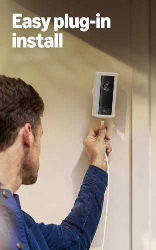 Ring Spotlight Cam Pro, Plug-in (newest model), Home or business security, Retinal 4K with wide-angle video, 10x Enhanced Zoom, and 600 Lumen Spotlights, White