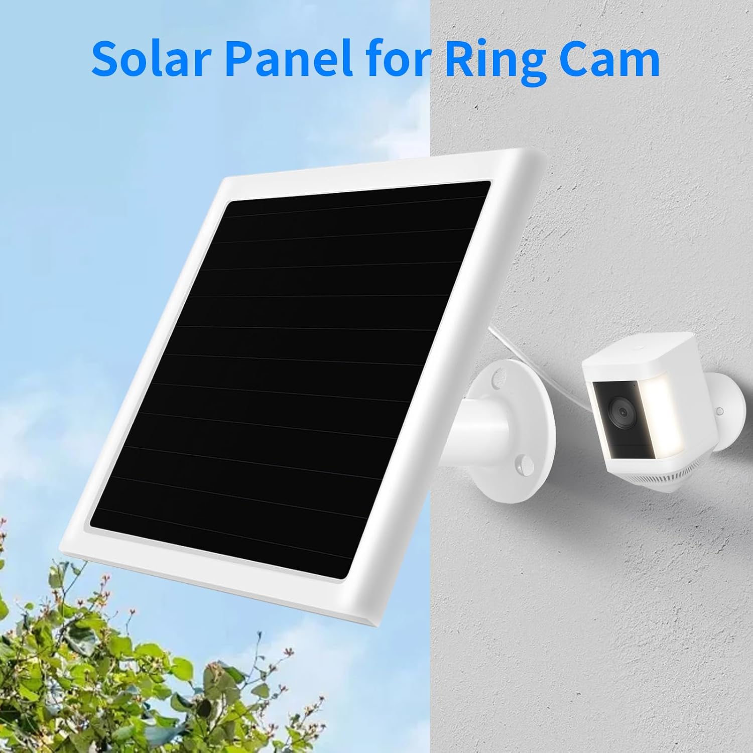 Ring Camera Solar Panel Charger, Compatible with Spotlight Plus/Pro, Stick Up Outdoor Cam Battery, 10ft Long Cable with USB-C to Ring Barrel Plug Adapter (1Pack)