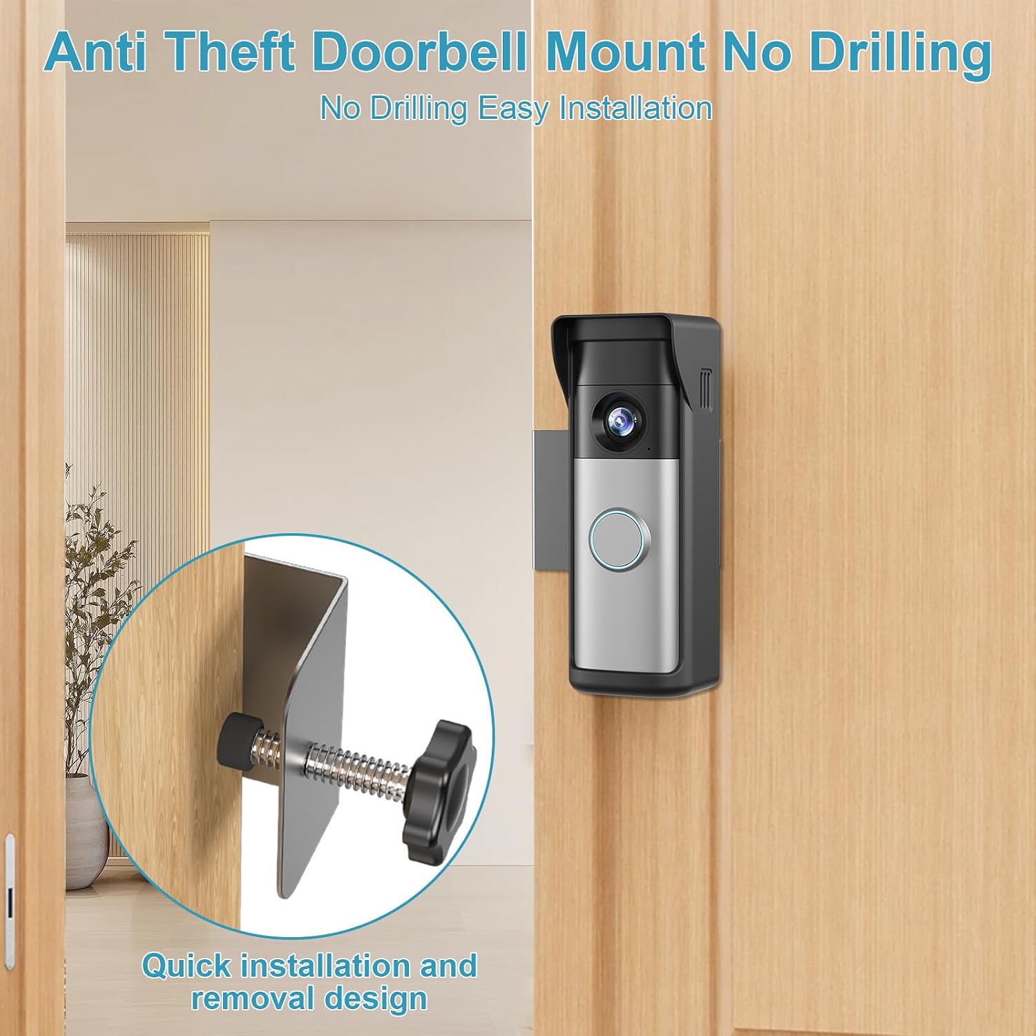 2026 Upgrade Anti-Theft Video Doorbell Mount for Ring Newest Battery Doorbell/Plus/Pro(2nd Gen), Adjustable No-Drill Mounting Video Camera Doorbell Cover Holder for Home Rentals, Not for Security Door