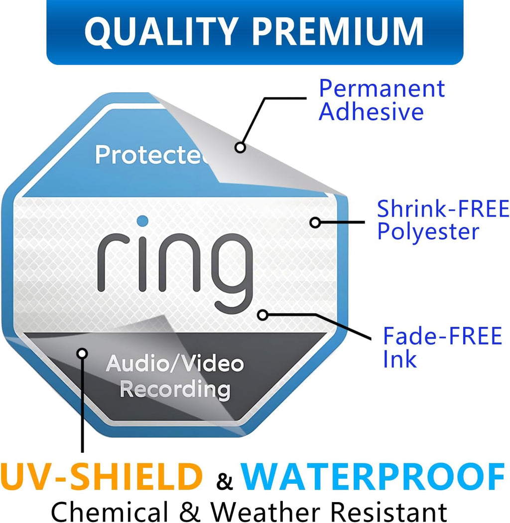 12 Pack Ring Security Stickers，Double Sided HD Printed Waterproof Security Decals for Home Windows Door