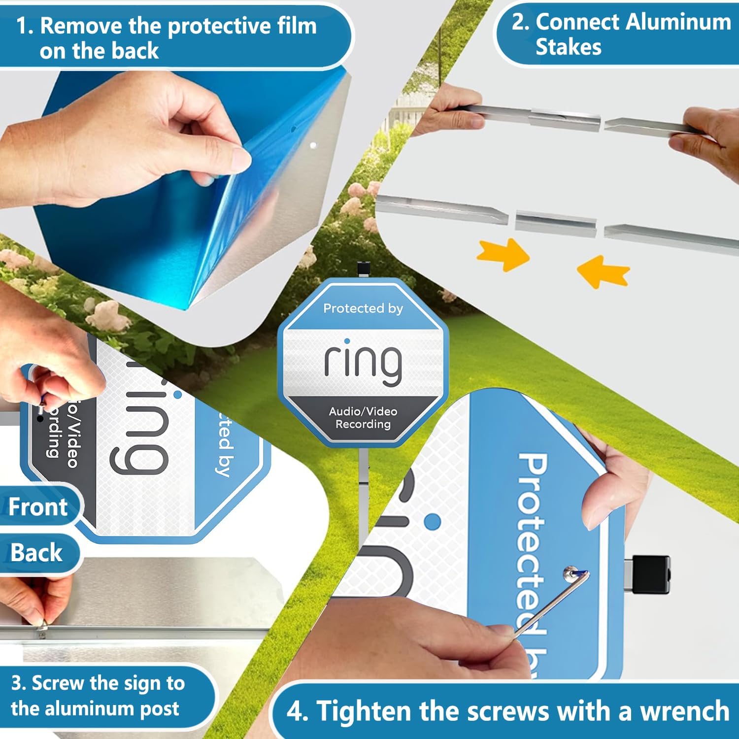 1 Yard Sign-ring compatible with Ring Home Security System,Security Yard Sign-ring with with Stake (STAKE INCLUDED)