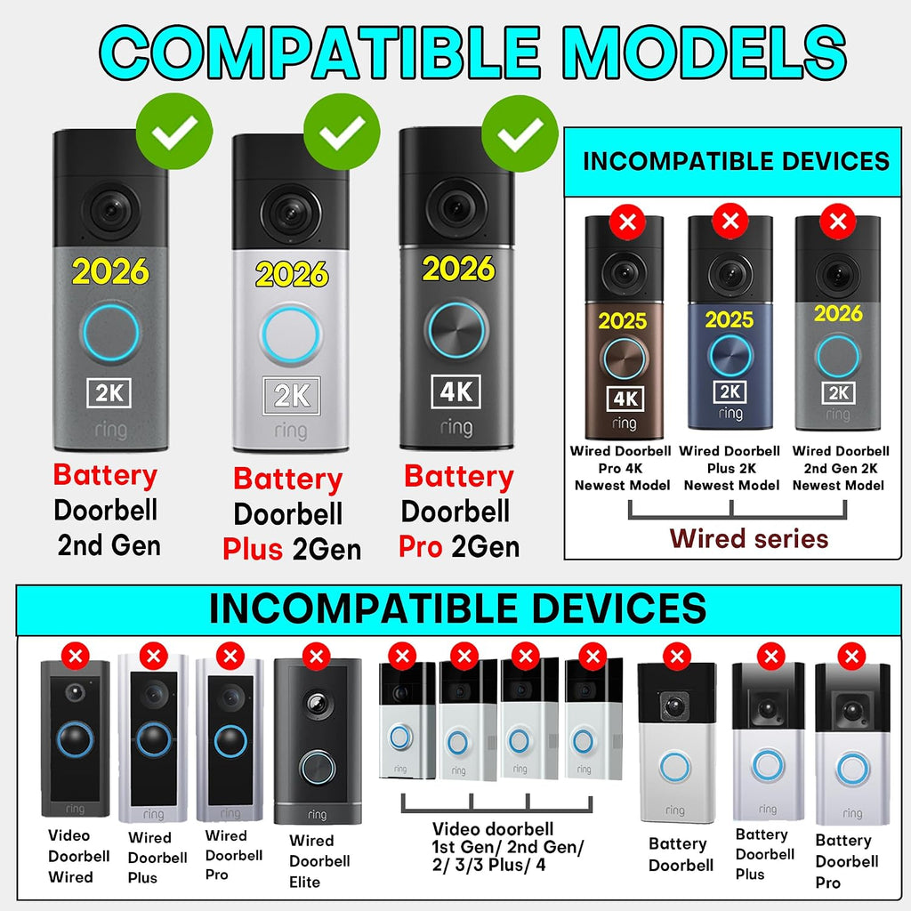 Anti-Theft Ring Mounting Cradle for Ring 2nd Gen Battery Doorbell/Plus/Pro