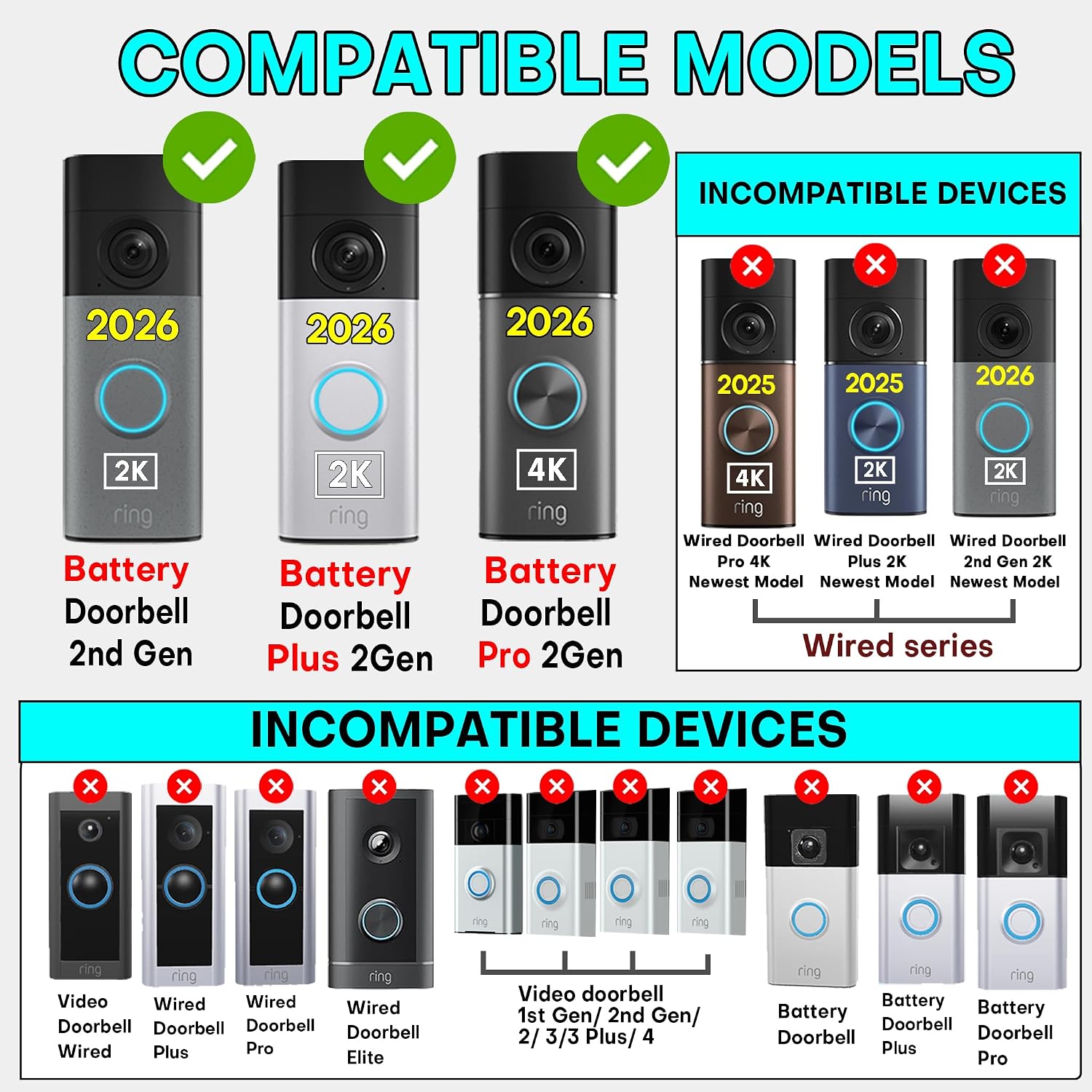 Anti-Theft Ring Mounting Cradle for Ring 2nd Gen Battery Doorbell/Plus/Pro